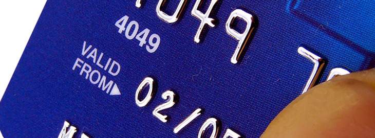 closeup view of blue credit card