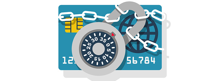 credit card wrapped in chains and a combination lock