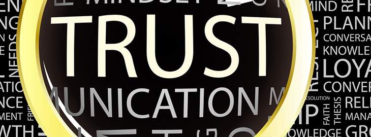 wordcloud with the word Trust and Communication magnified