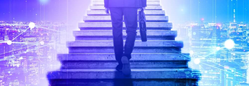 man in suit walking on stairs