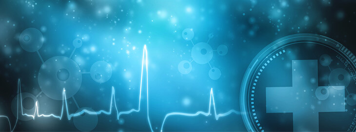 medical cross and ECG on blue background