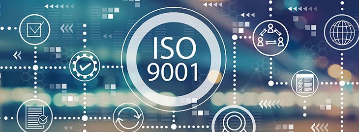 ISO 9001 icon with connections to ISO related icons