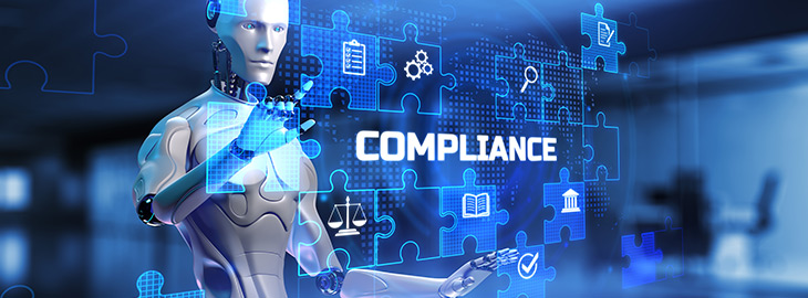 robot tapping icons on screen in compliance automation process